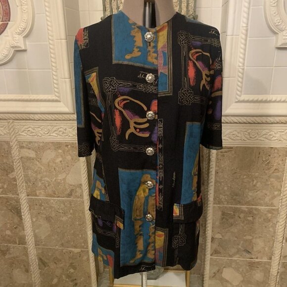 JEFFREY & DARA. Size 1X (16-18). 3/4 Sleeve Tunic. Button Up. B82. - Picture 1 of 5